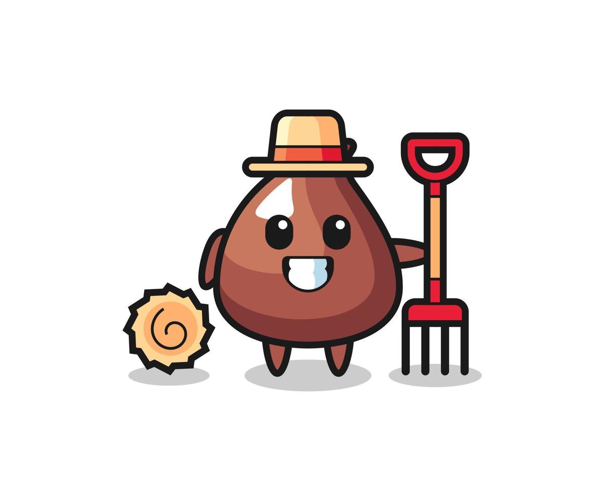 personaje mascota de choco chip como agricultor vector