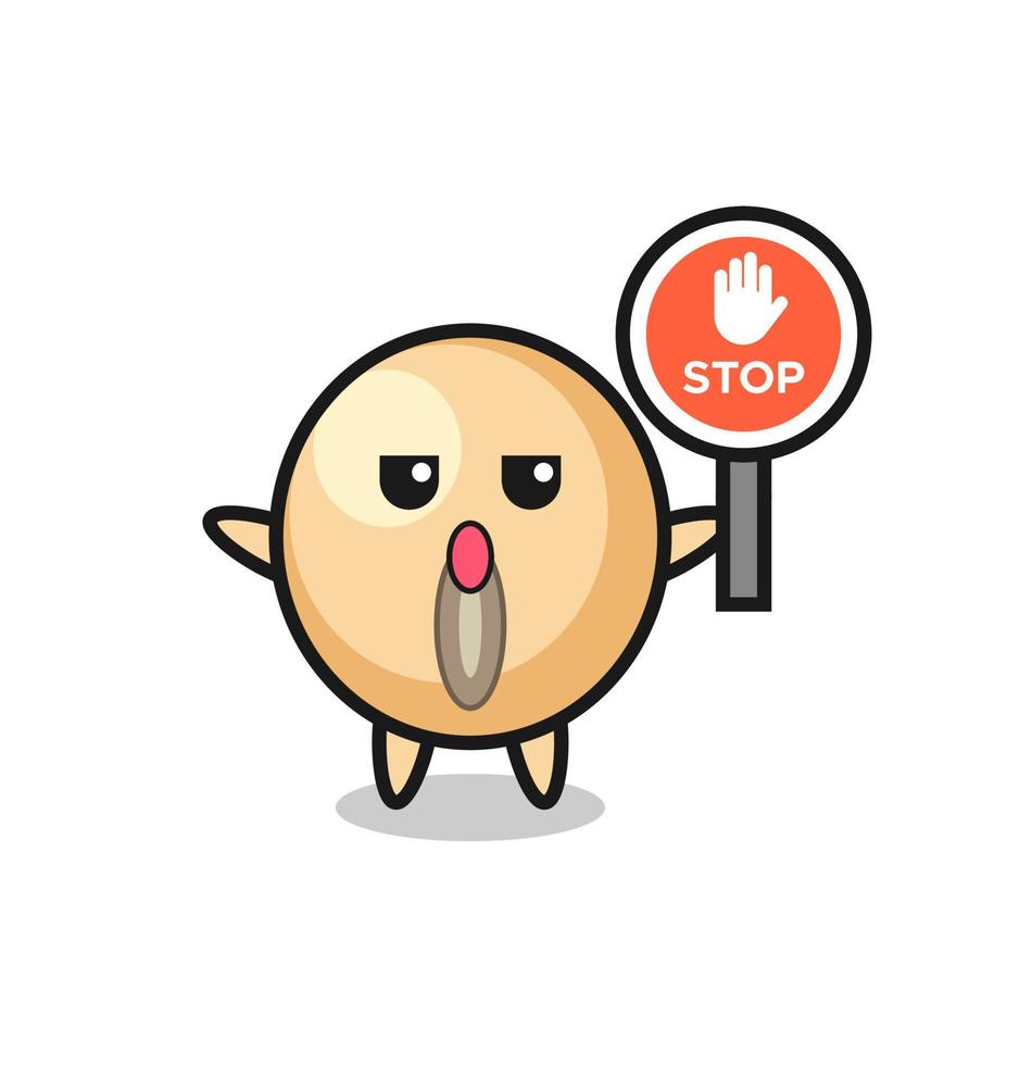 soy bean character illustration holding a stop sign vector