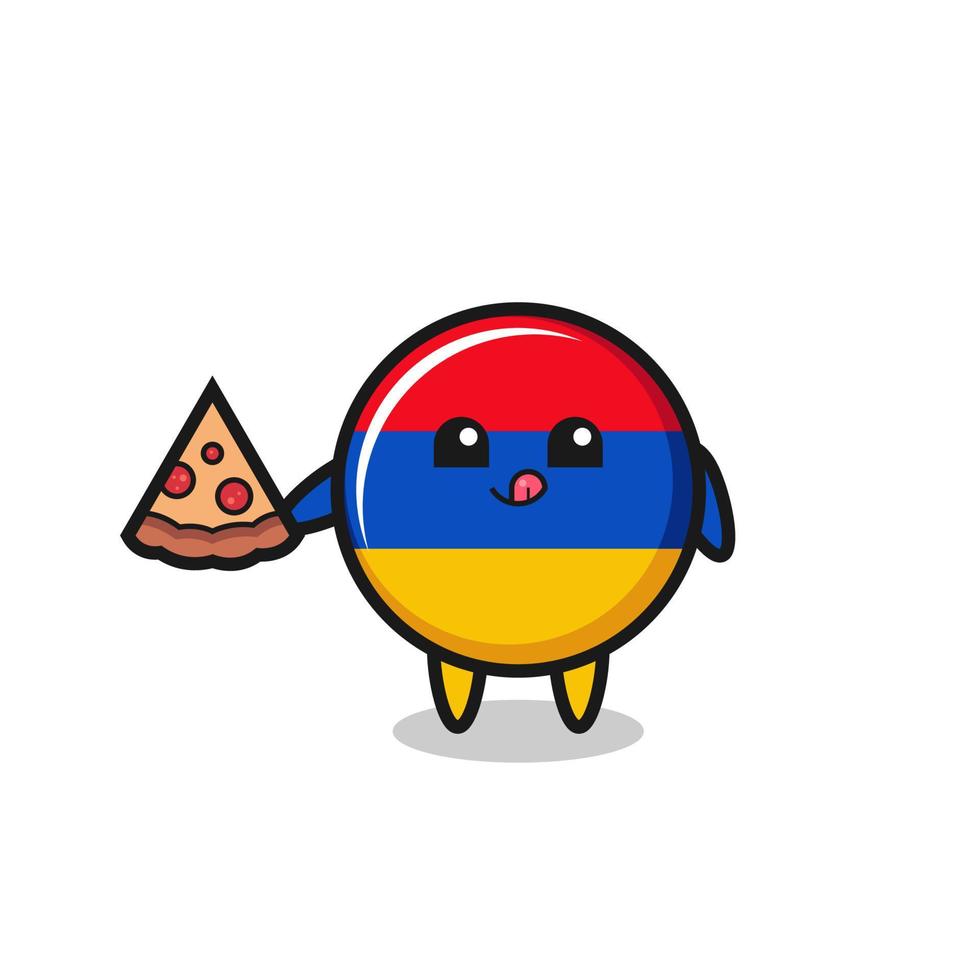 cute armenia flag cartoon eating pizza vector