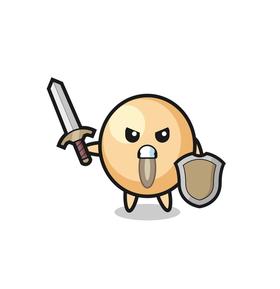 cute soy bean soldier fighting with sword and shield vector