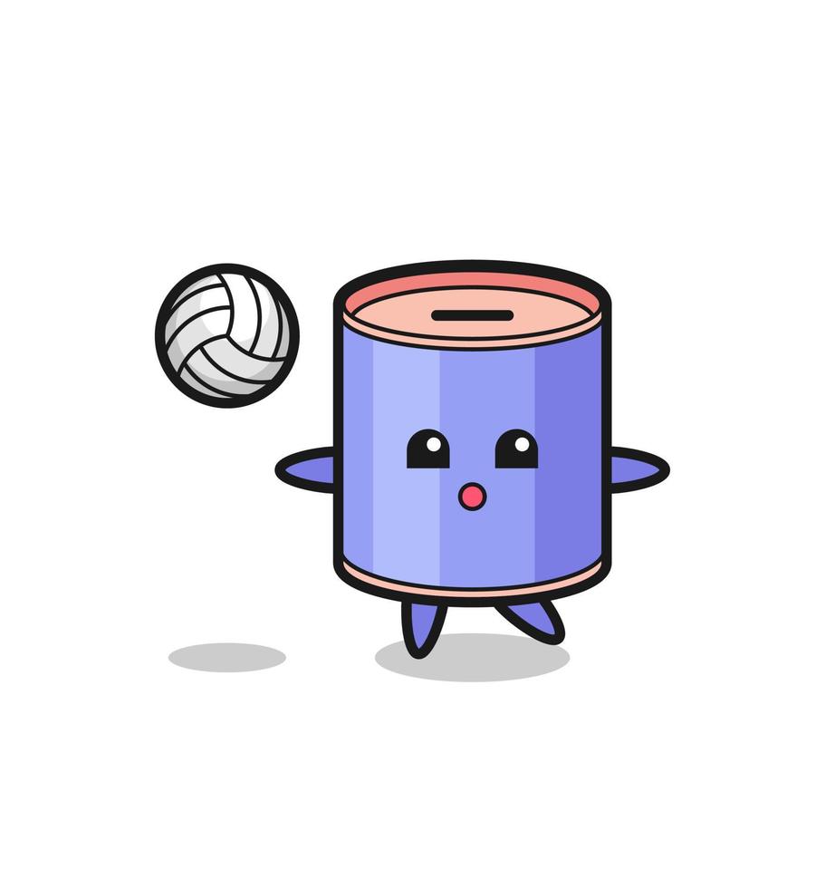 Character cartoon of cylinder piggy bank is playing volleyball vector