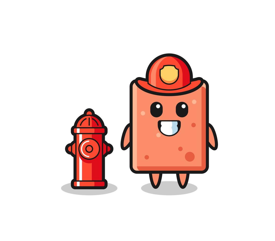 Mascot character of brick as a firefighter vector