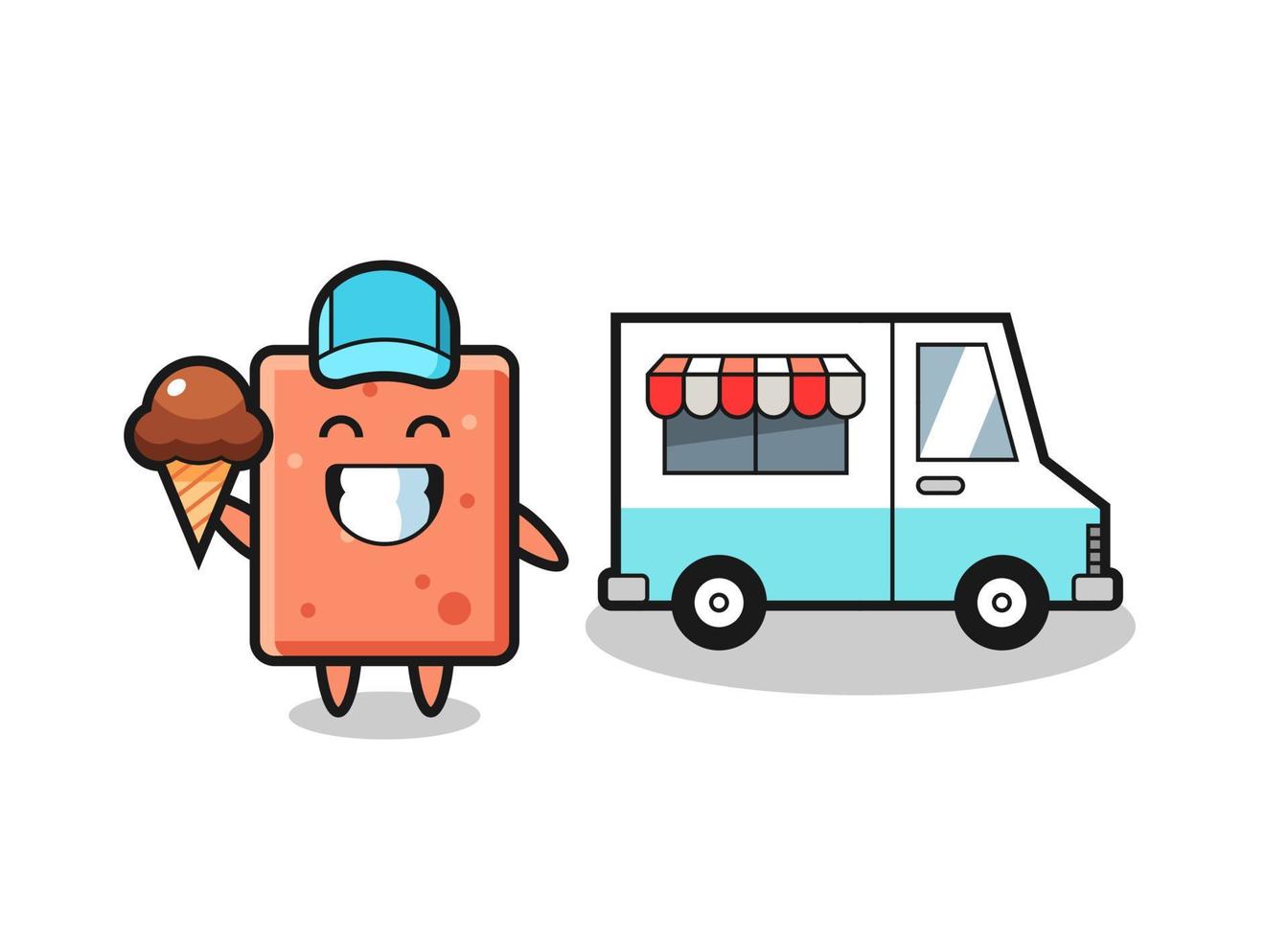 Mascot cartoon of brick with ice cream truck vector