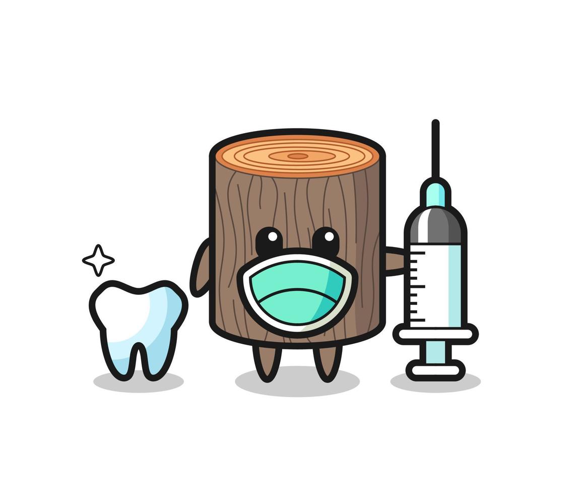 Mascot character of tree stump as a dentist vector