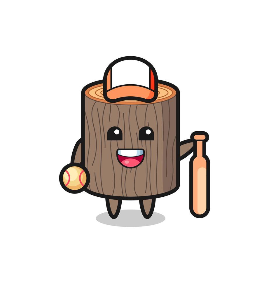 Cartoon character of tree stump as a baseball player vector