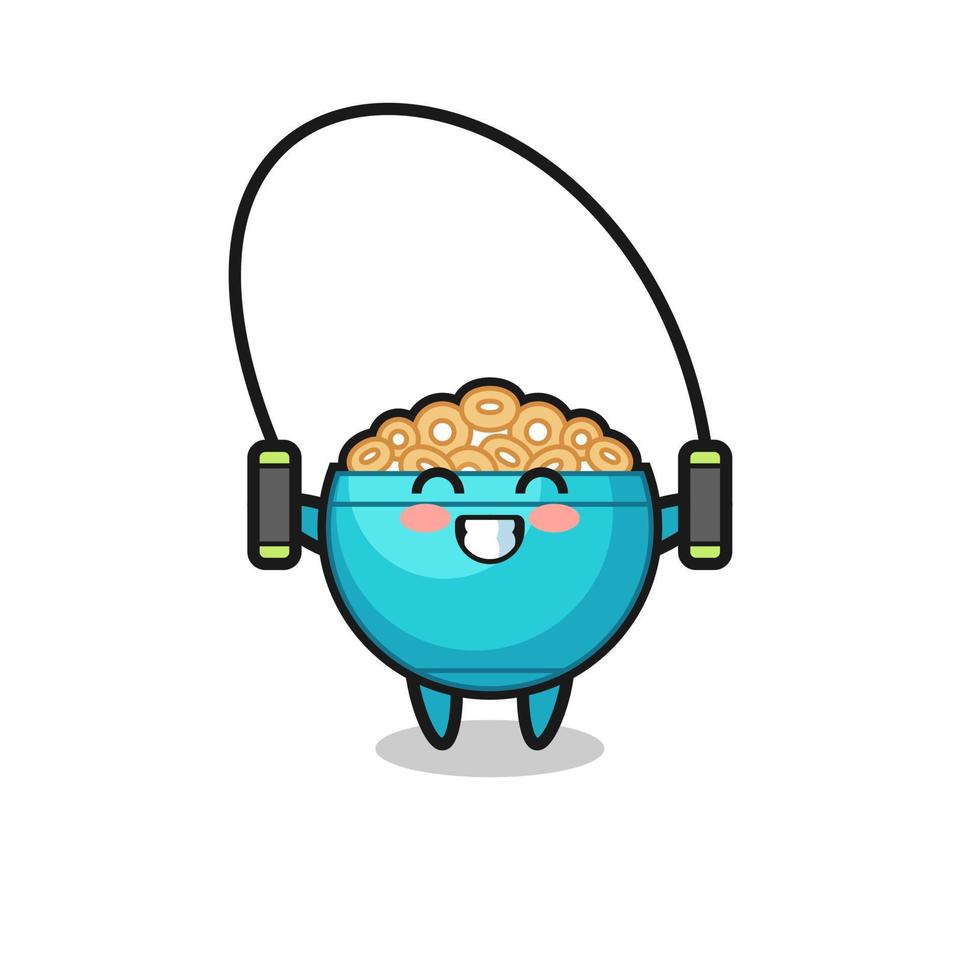 cereal bowl character cartoon with skipping rope vector