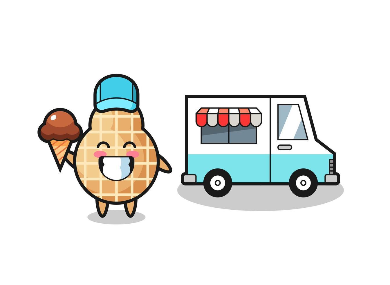 Mascot cartoon of peanut with ice cream truck vector