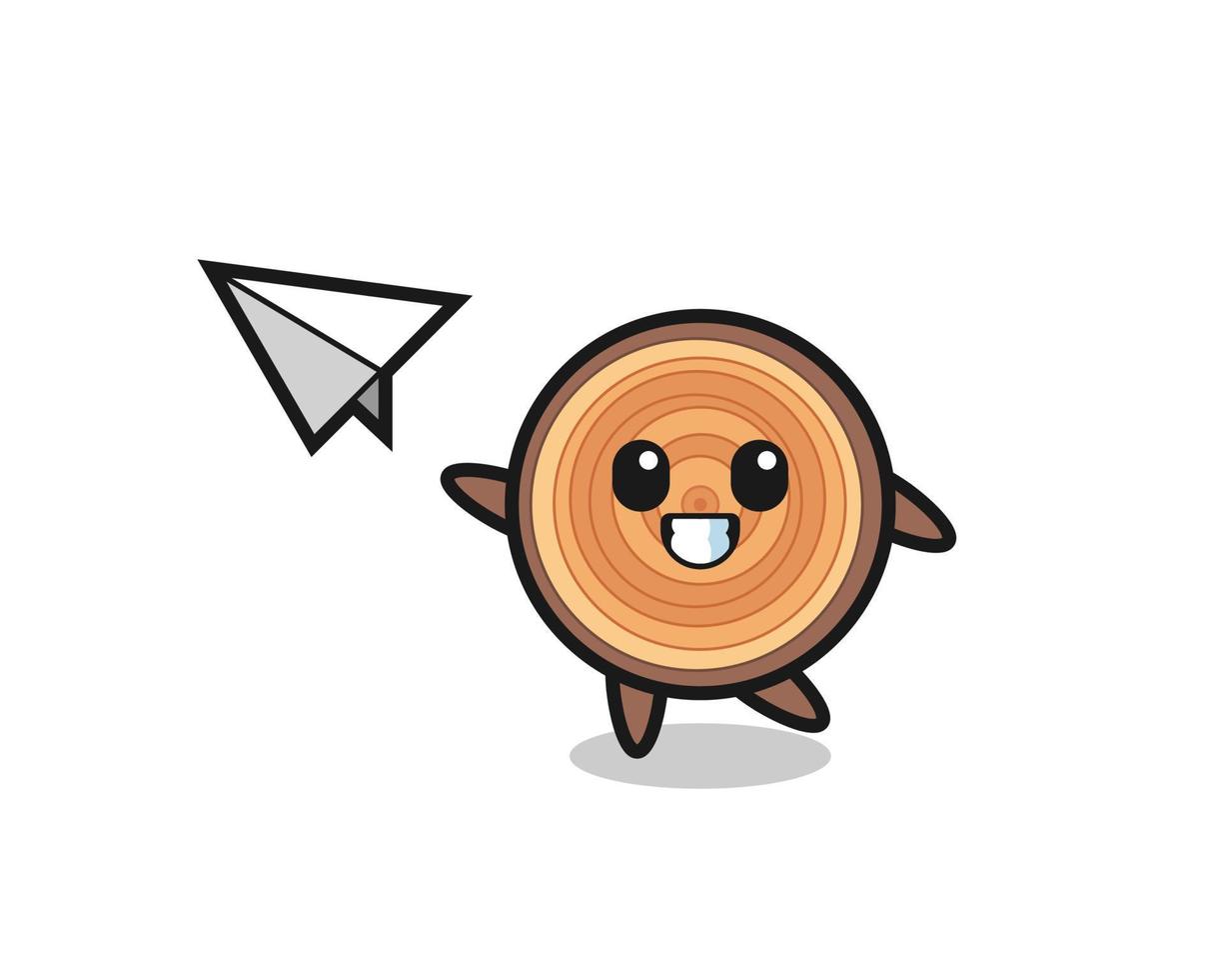 wood grain cartoon character throwing paper airplane vector