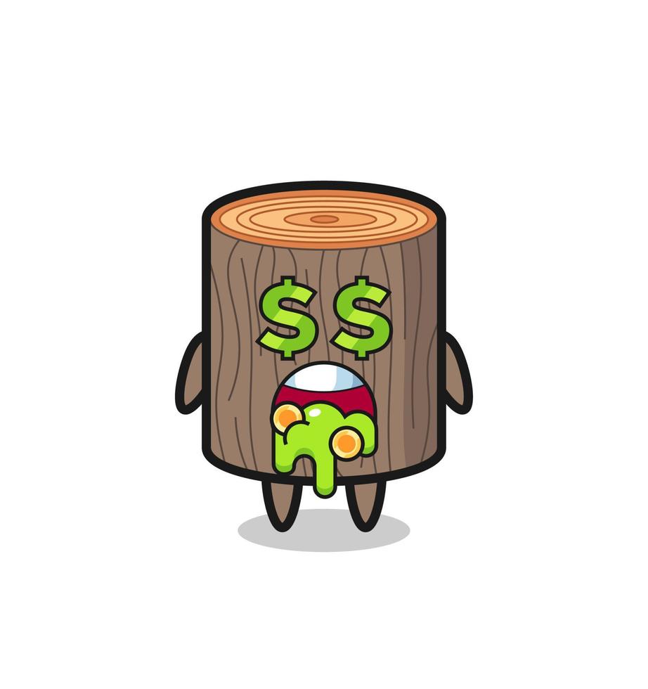 tree stump character with an expression of crazy about money vector