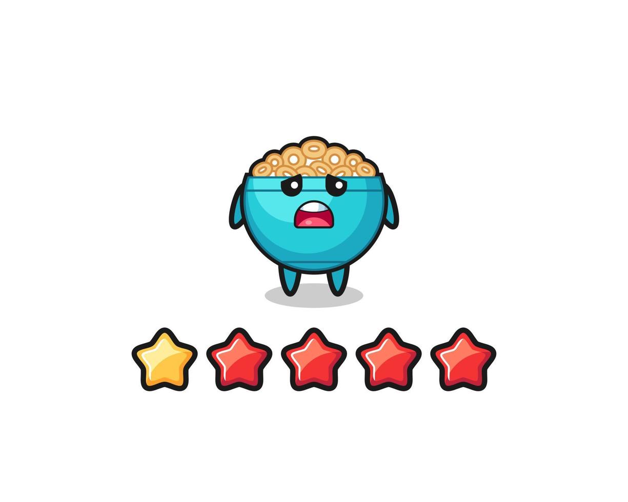 the illustration of customer bad rating, cereal bowl cute character with 1 star vector