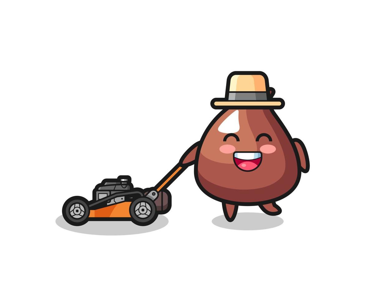 illustration of the choco chip character using lawn mower vector