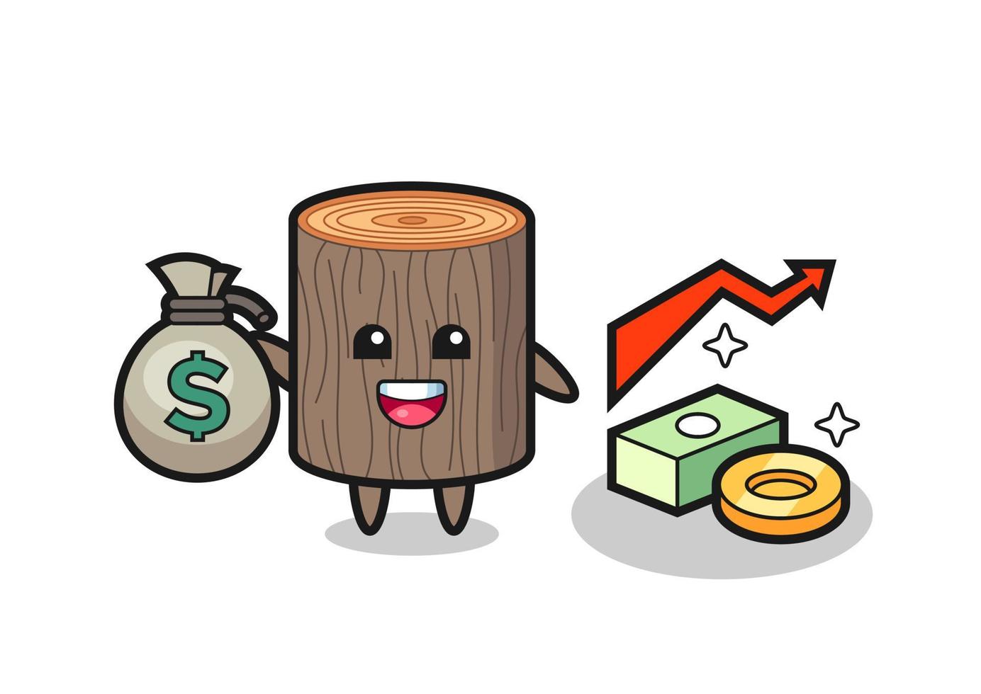 dibujos animados de ilustración de tocón de árbol con saco de dinero vector
