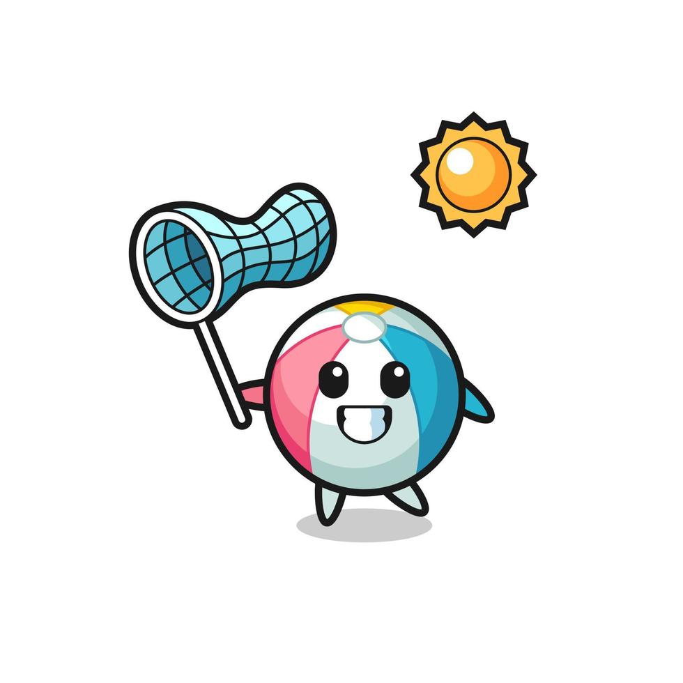 beach ball mascot illustration is catching butterfly vector