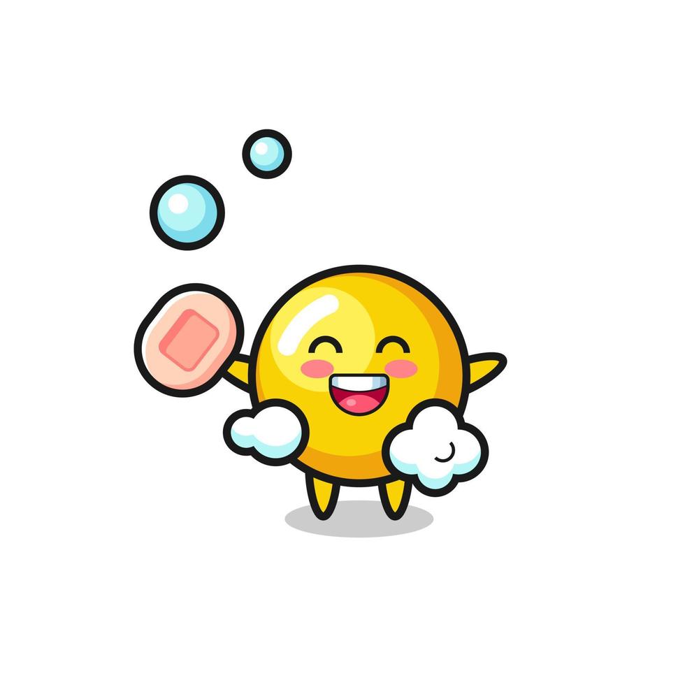 egg yolk character is bathing while holding soap vector