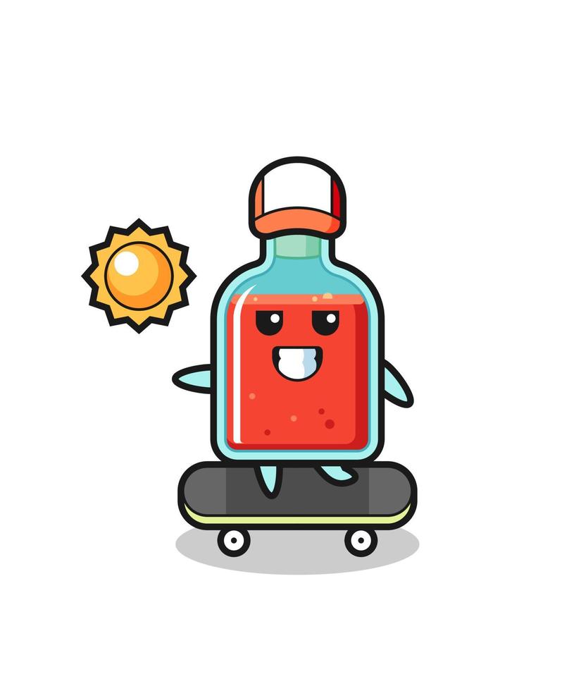 ilustración de personaje de botella de veneno cuadrado andar en patineta vector