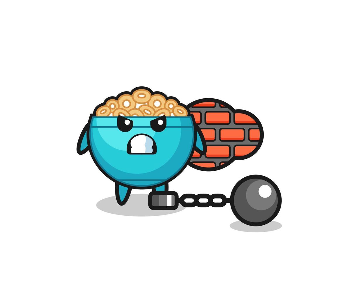 Character mascot of cereal bowl as a prisoner vector