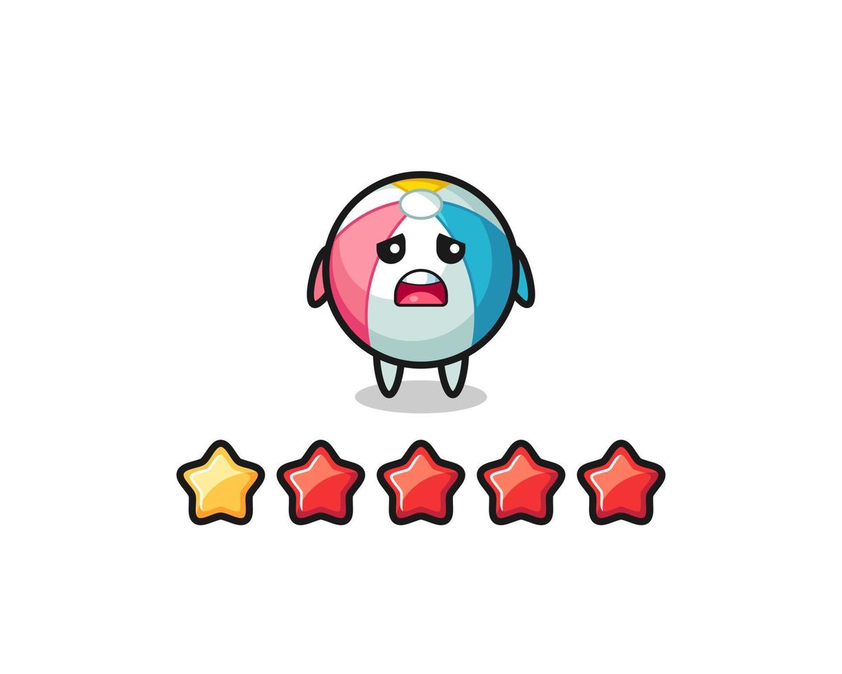 the illustration of customer bad rating, beach ball cute character with 1 star vector