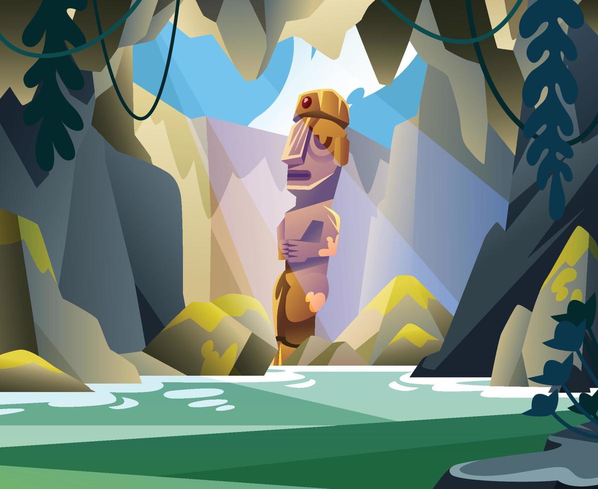 A Golden Statue Hidden In A Cave vector