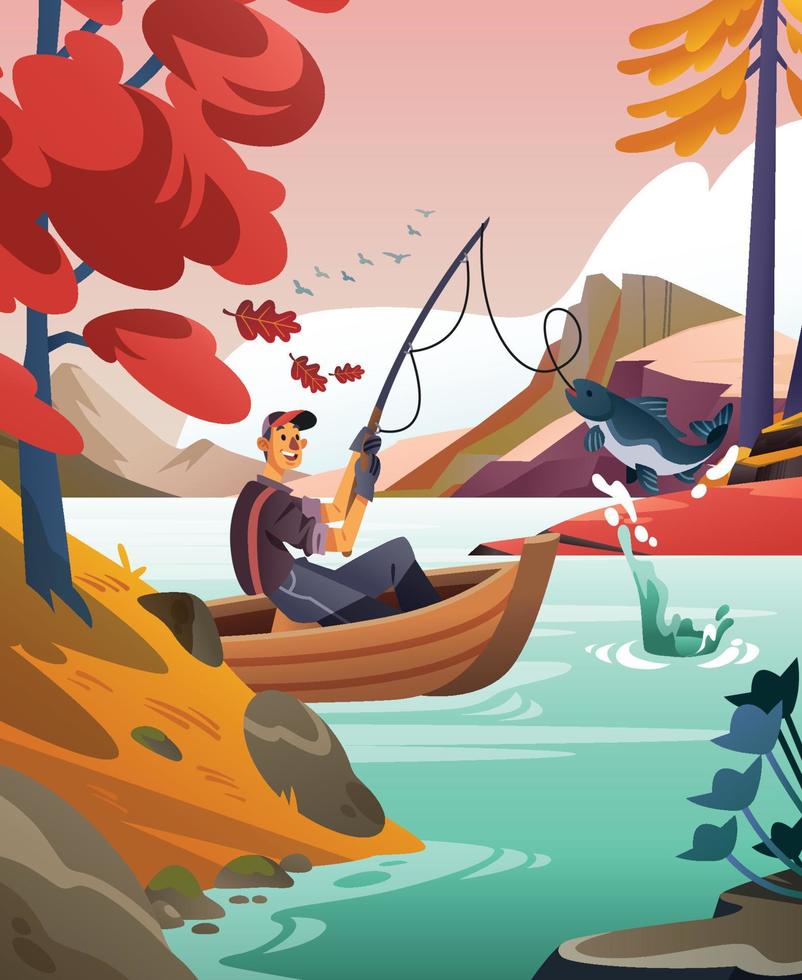 Fishing at The Lake In The Fall vector