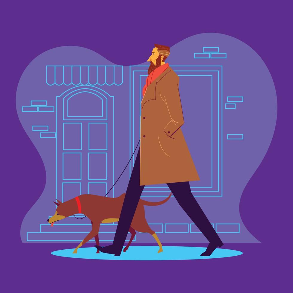 Man Walking With His Dog in The City vector