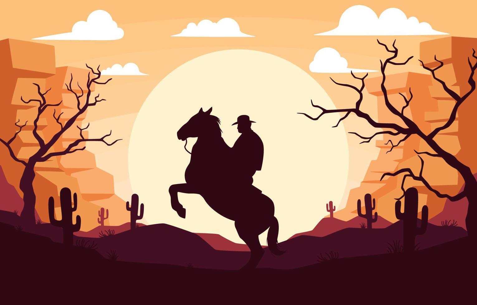 vaquero en un concepto de paisaje del salvaje oeste vector