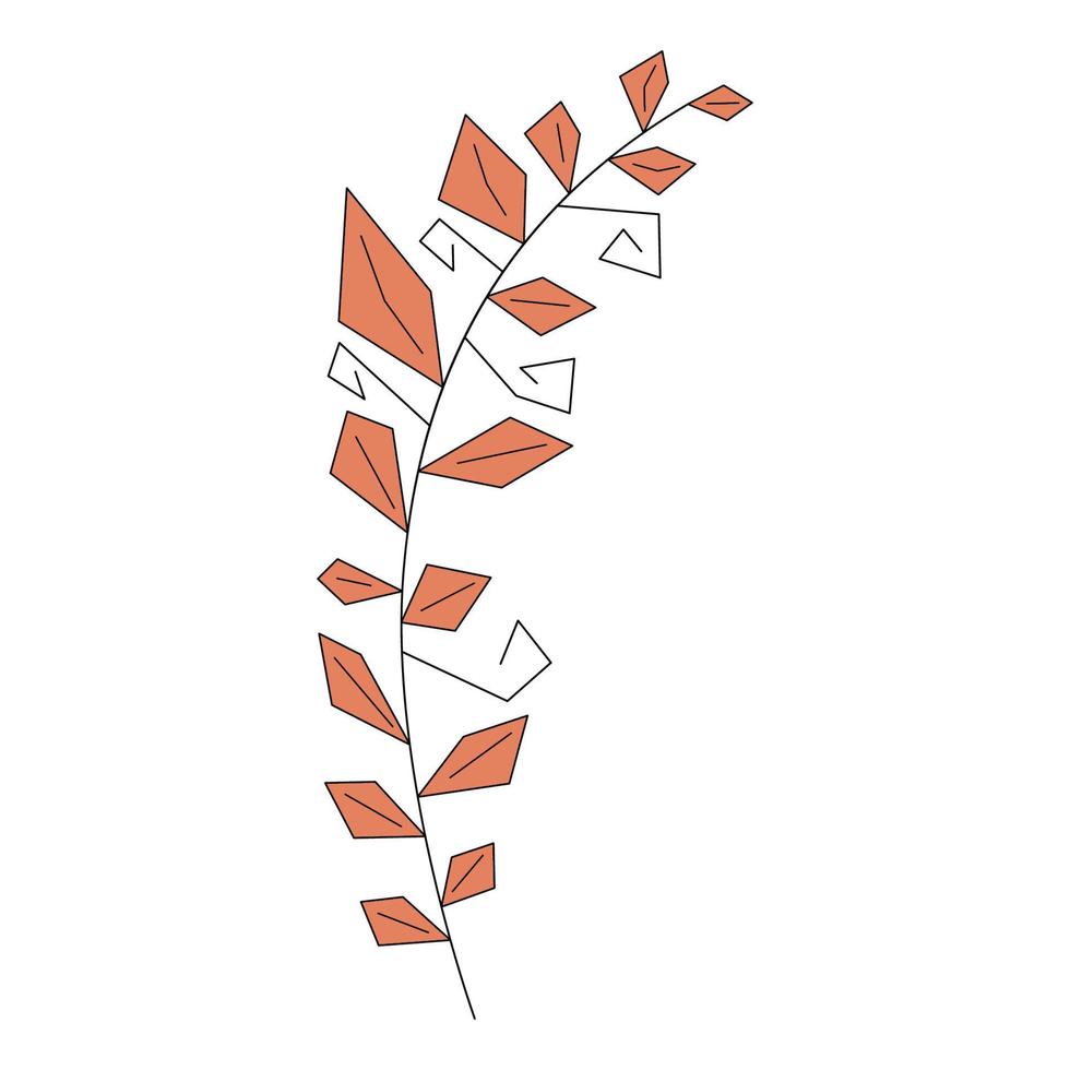 hojas de rombo estilizadas, hoja poligonal, rama geométrica lineal de la planta elemento botánico decorativo ilustración vectorial aislada en blanco vector