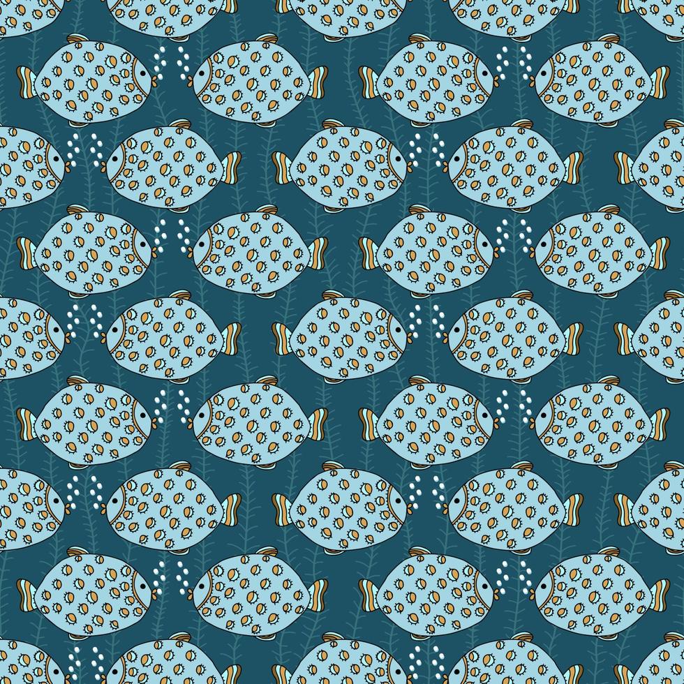 peces y algas marinas de patrones sin fisuras con peces decorativos estilizados en estilo plano coloridos peces simples de moda para diseño submarino vector loopable patrón