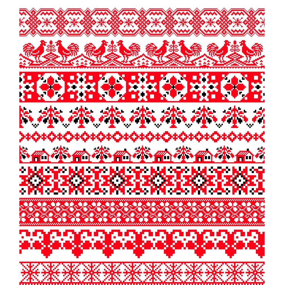 Set of Pixelized pattern Vyshyvanka Traditional Ukrainian Seamless Pattern slavic ornament vector