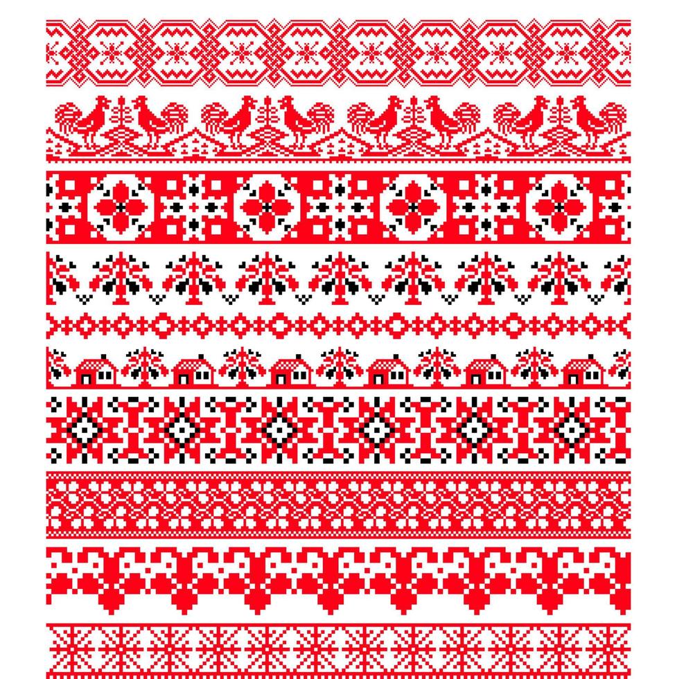 Set of Pixelized pattern Vyshyvanka Traditional Ukrainian Seamless Pattern slavic ornament vector