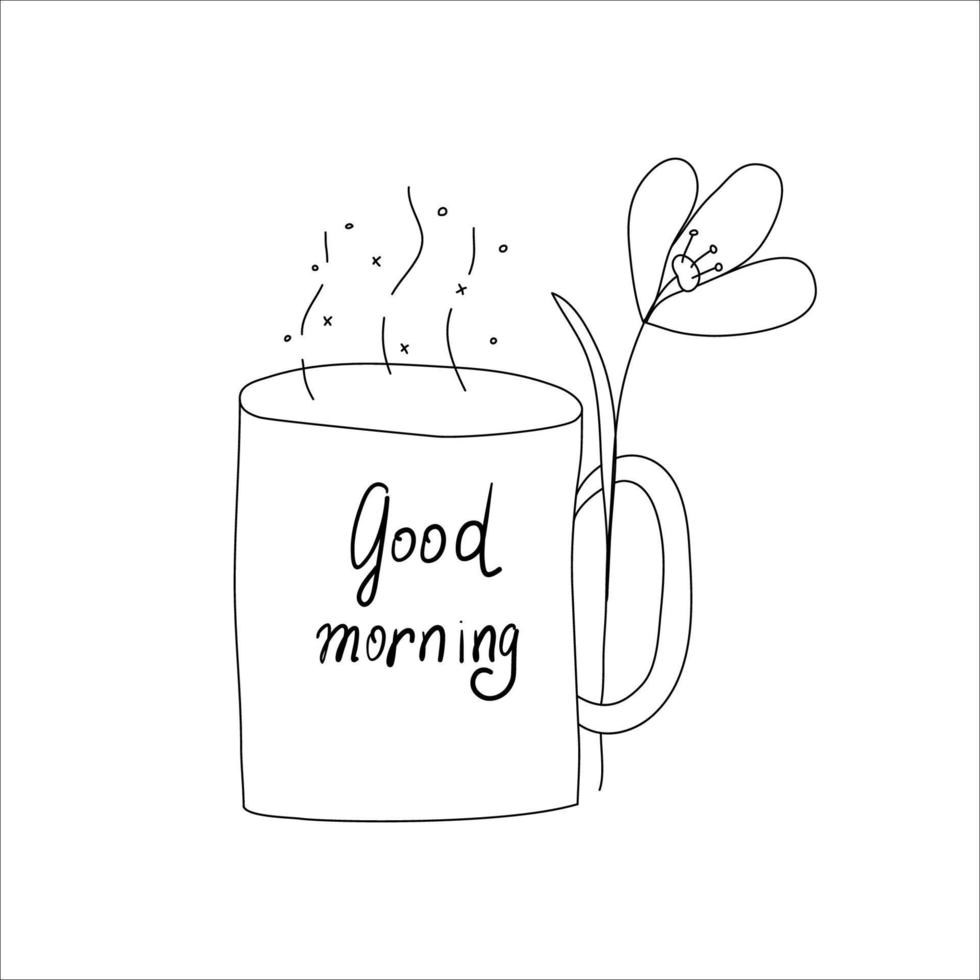 Good morning cup hand drawn doodle cup with flower vector