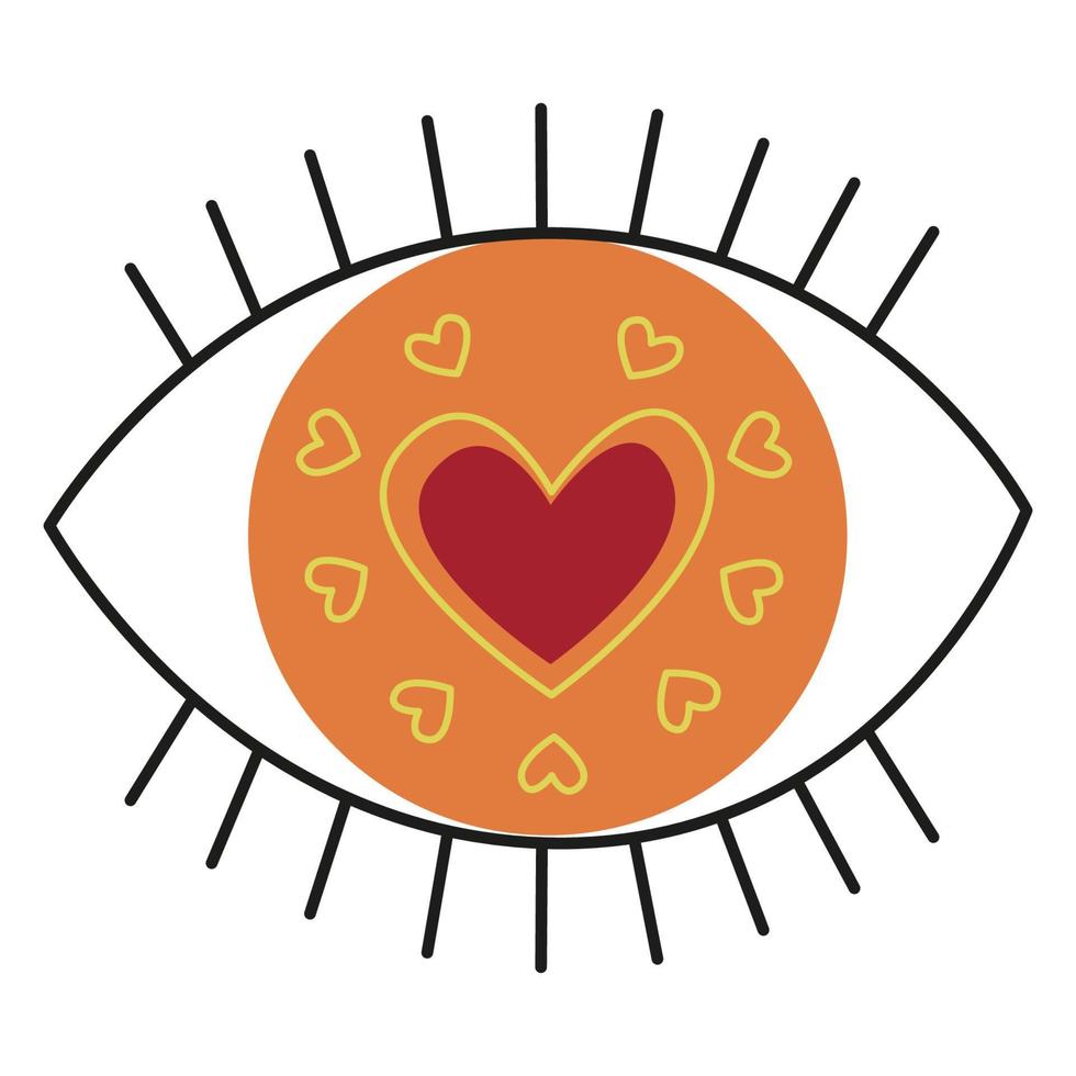 Simple minimalist eye with heart. Love in the eye. Eyeball with hearts vector illustration design