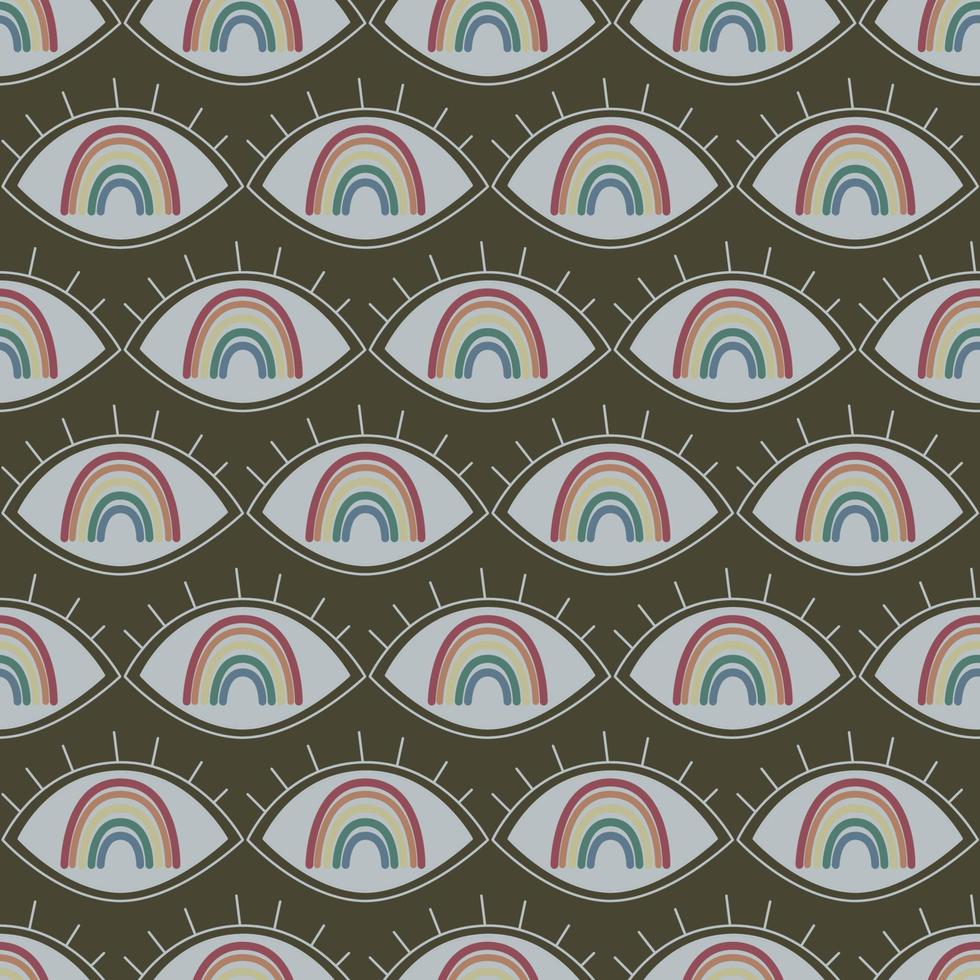 Simple minimalist eyes with rainbow. Mystic symbol in the eye seamless pattern. Eyeball vector illustration design. Repeatable pattern textile
