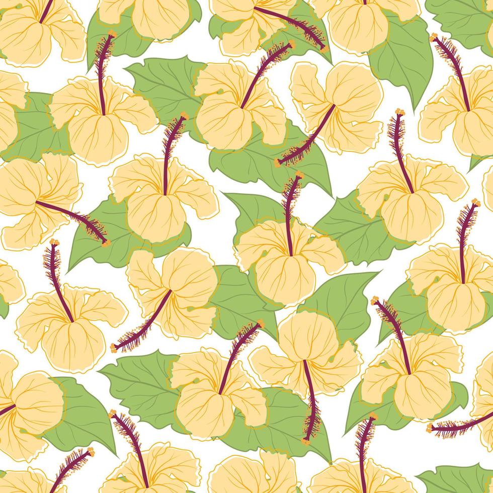 Tropical hibiscus flower Exotic seamless pattern vector