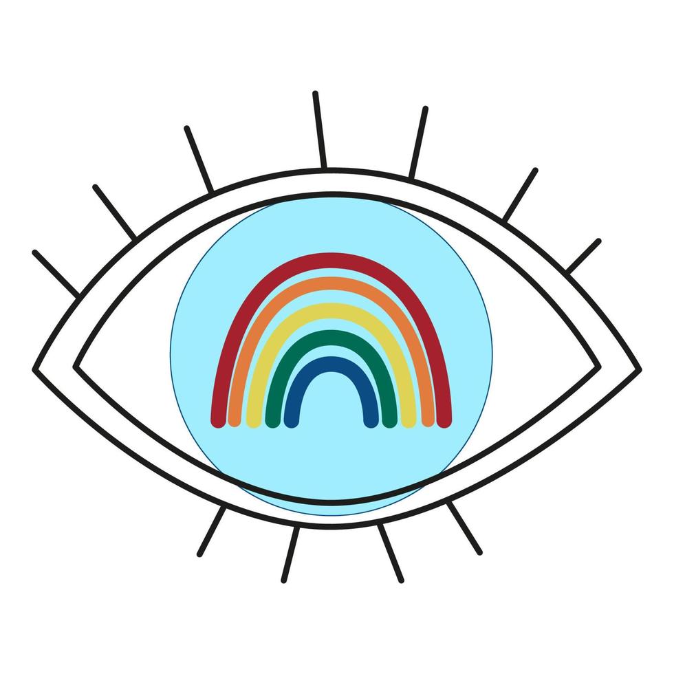 simple ojo minimalista con arco iris. esperanza en el ojo. Globo ocular con diseño de ilustración de vector de arco iris