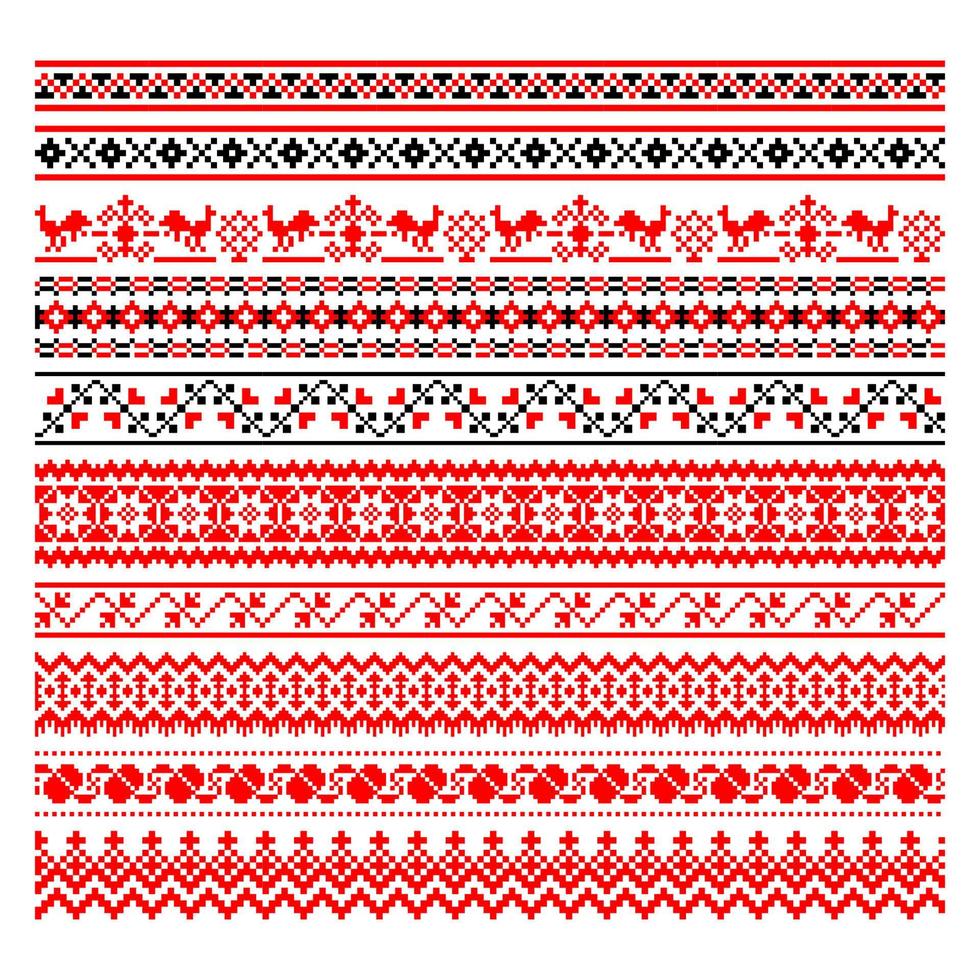 Set of Pixelized pattern Vyshyvanka Traditional Ukrainian Seamless Pattern slavic ornament vector