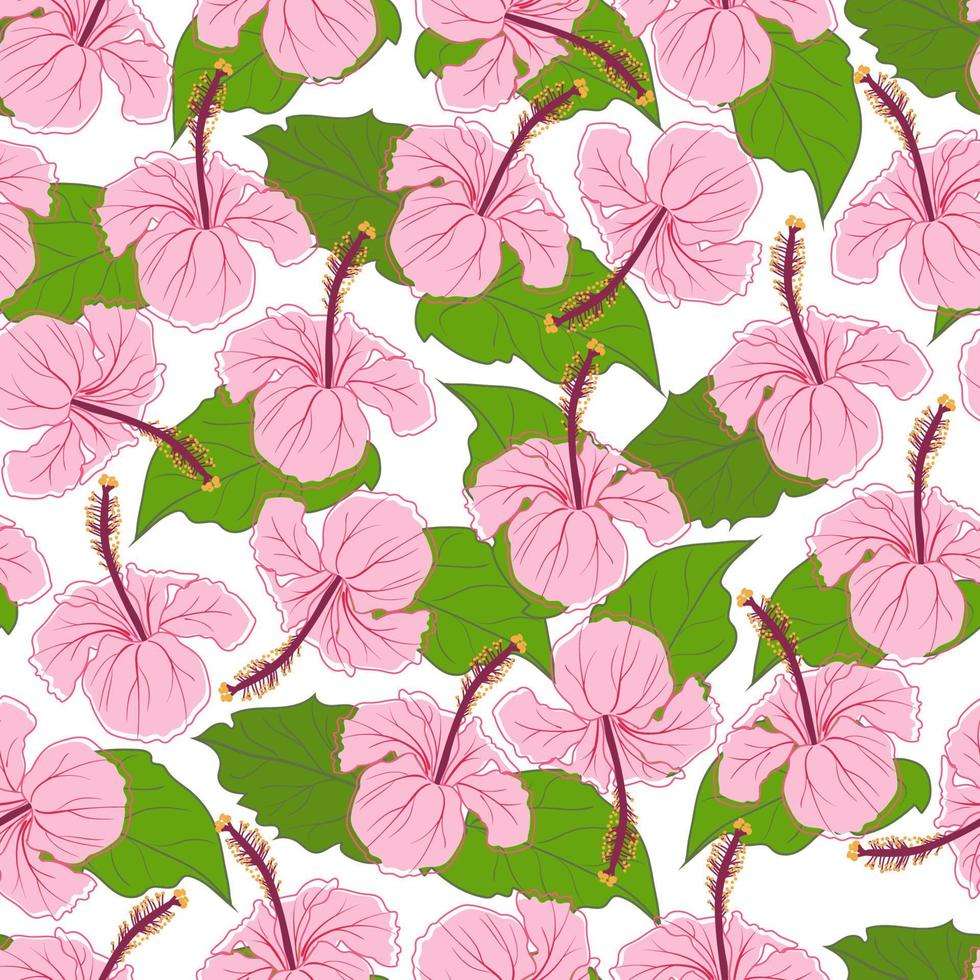 tropical, hibisco, flor, exótico, seamless, patrón vector