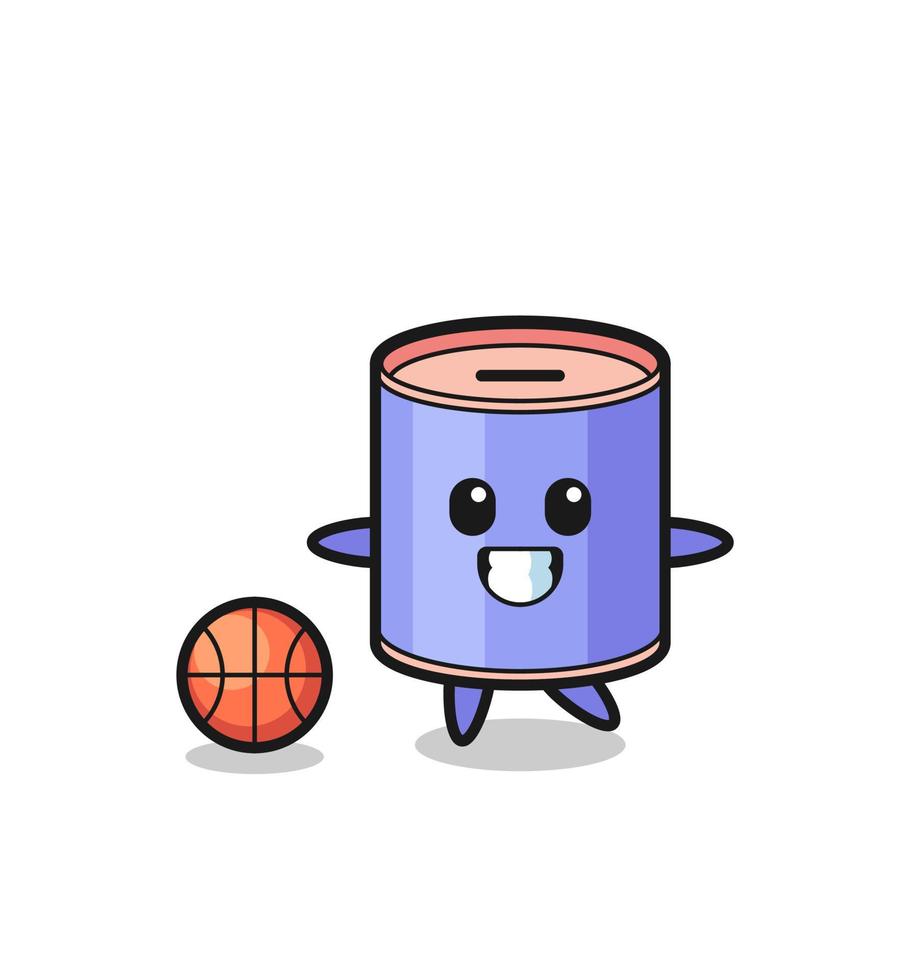 ilustración de dibujos animados de alcancía de cilindro está jugando baloncesto vector