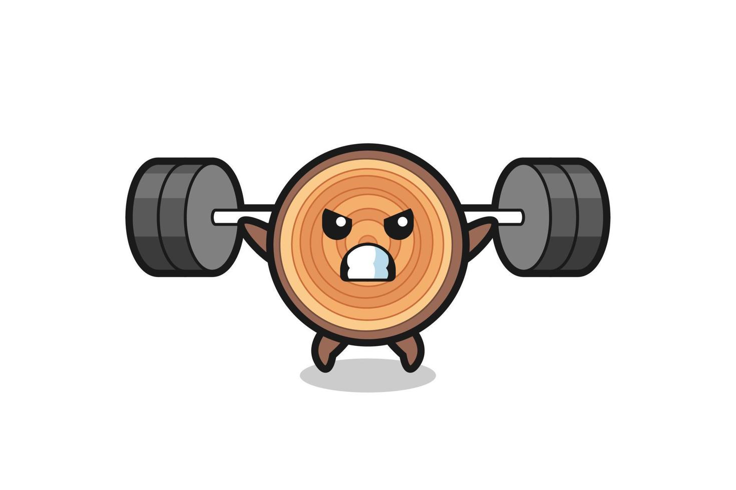 wood grain mascot cartoon with a barbell vector
