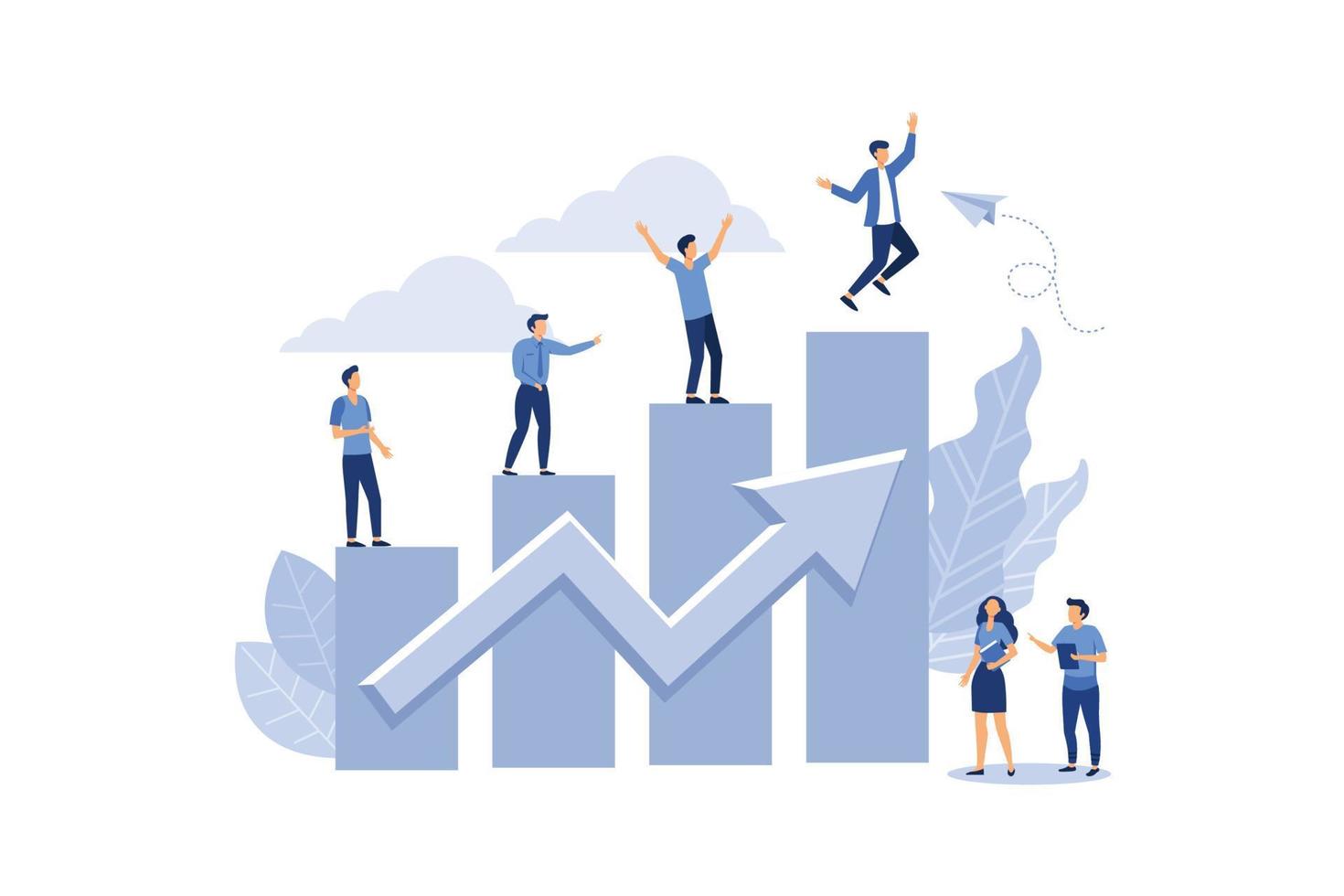 ilustración vectorial, la gente corre hacia su objetivo en la columna de columnas, sube la motivación, el camino hacia el logro del objetivo vector