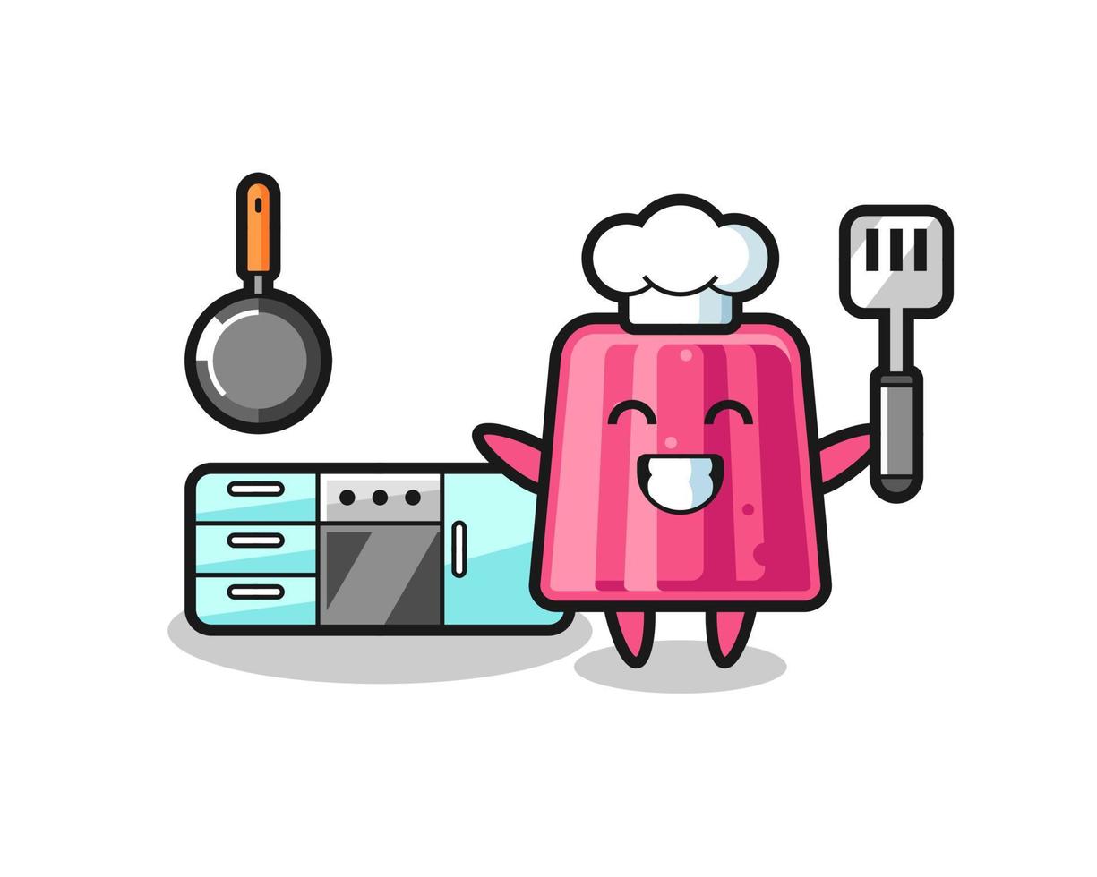 ilustración de personaje de gelatina mientras un chef está cocinando vector