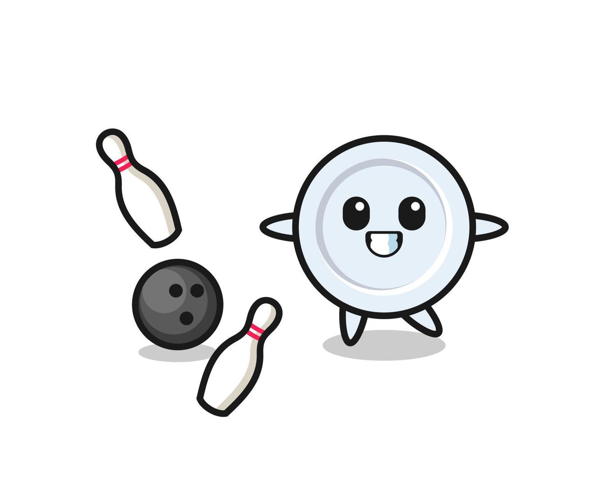 Character cartoon of plate is playing bowling vector