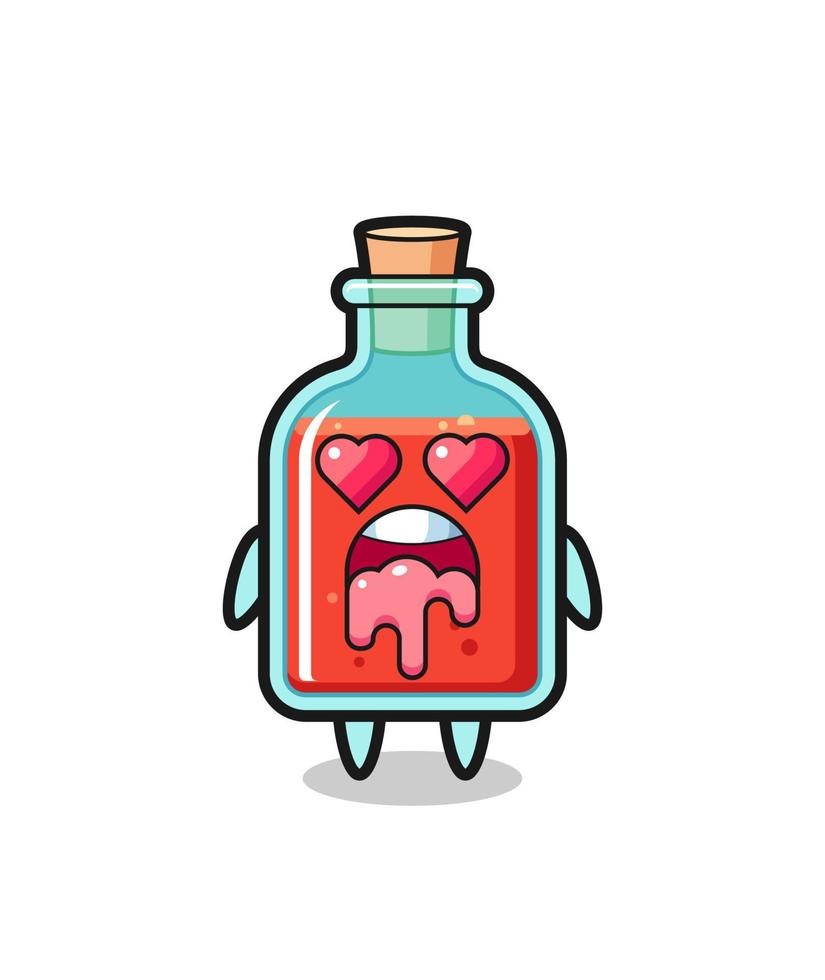 the falling in love expression of a cute square poison bottle with heart shaped eyes vector
