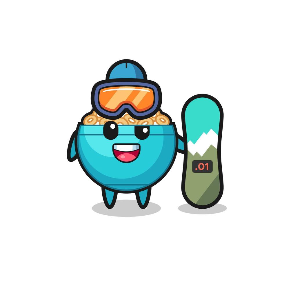 Illustration of cereal bowl character with snowboarding style vector