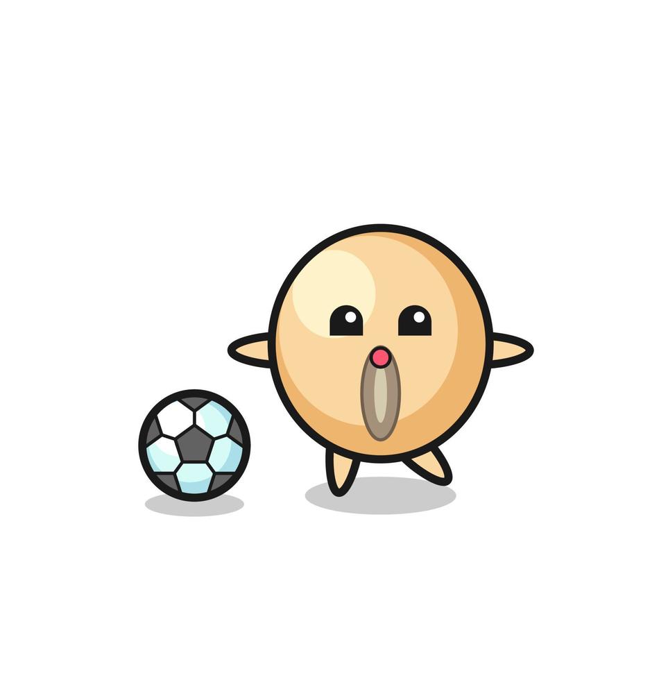 Illustration of soy bean cartoon is playing soccer vector