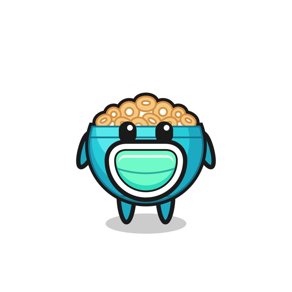 cute cereal bowl cartoon wearing a mask vector