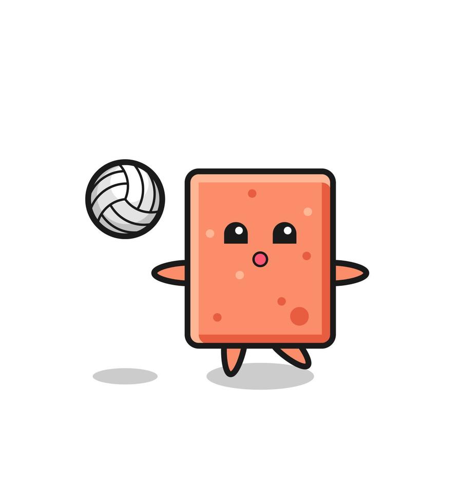 personaje de dibujos animados de ladrillo está jugando voleibol vector