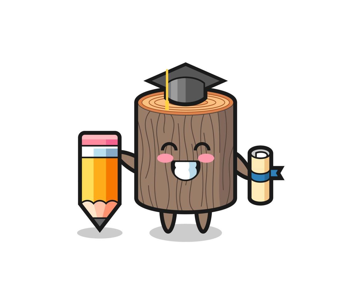 tree stump illustration cartoon is graduation with a giant pencil vector