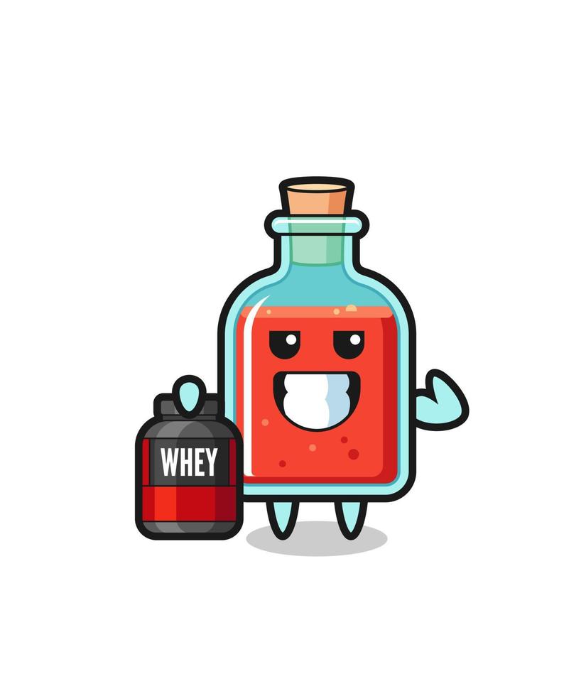 the muscular square poison bottle character is holding a protein supplement vector