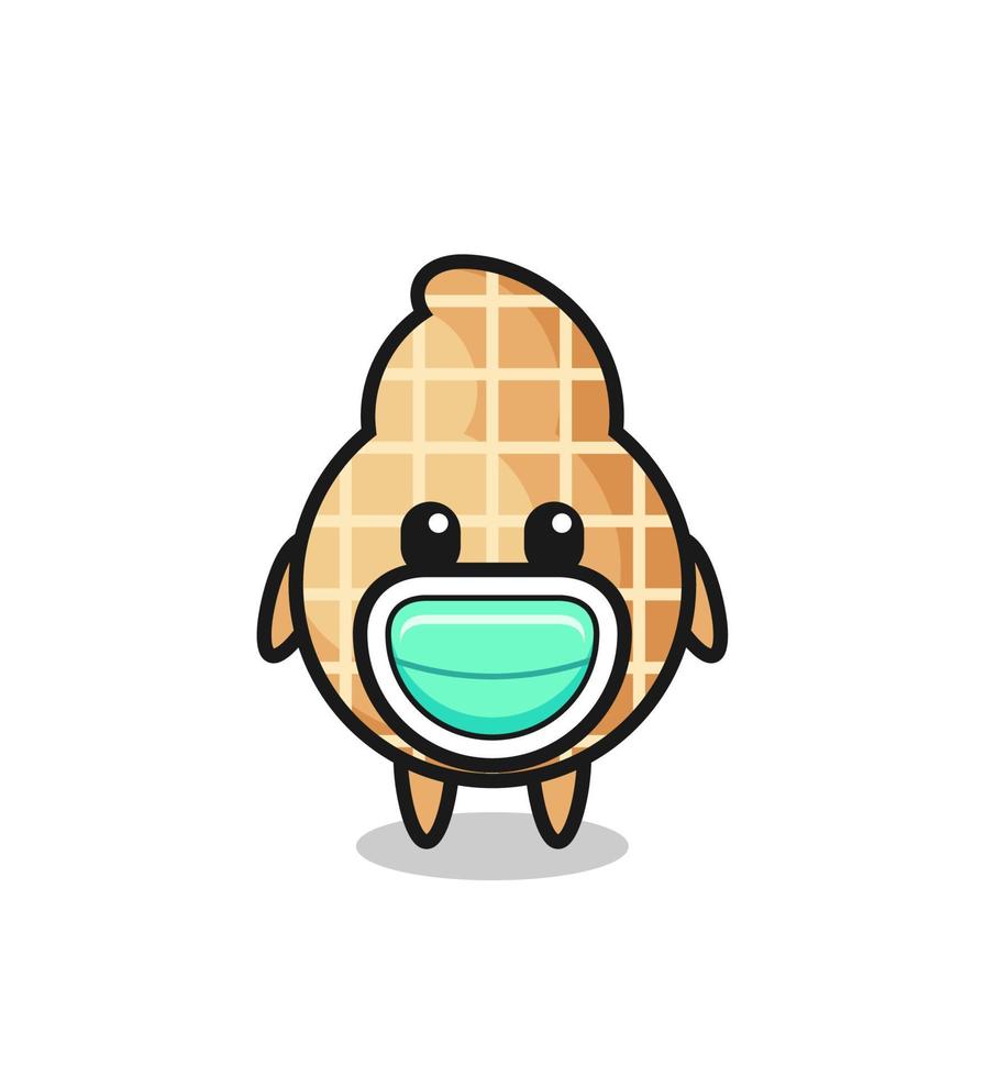 cute peanut cartoon wearing a mask vector