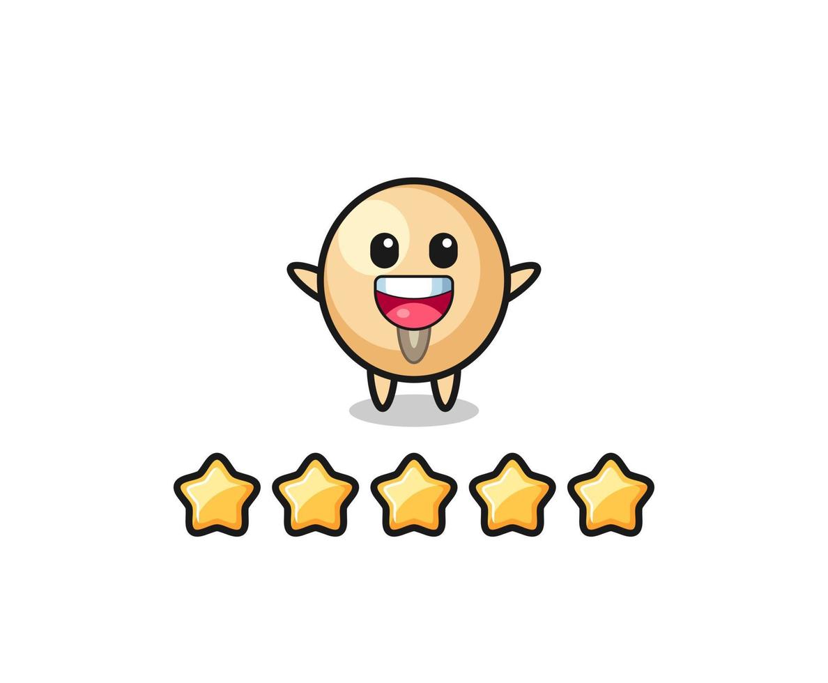 the illustration of customer best rating, soy bean cute character with 5 stars vector